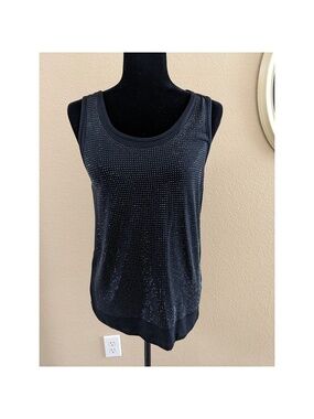 Vocal Black Rhinestone Scoop Neck Tank Top – Medium – Sparkly Tunic Style